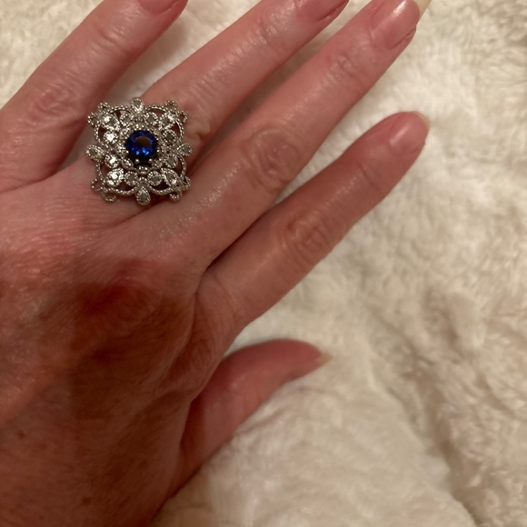 Lab Created Sapphire and Genuine Diamond Ring - Picture 5 of 5